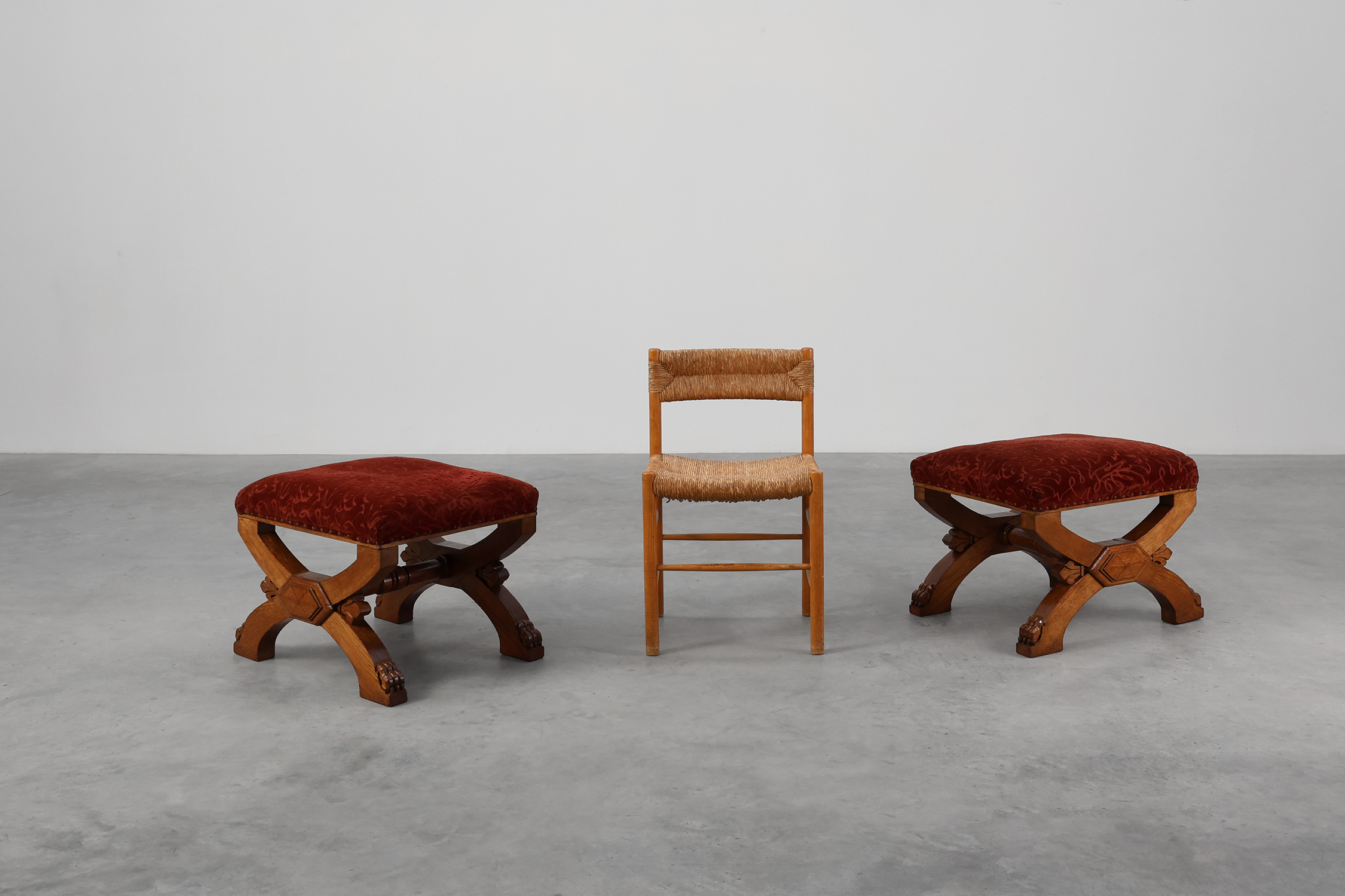 Pair of Flemish Gothic Revival Oak Footstools, Belgium, 19th Centurythumbnail